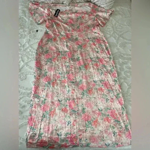 Boohoo Floral Print Angel Sleeve Maxi Dress - Picture 2 of 7